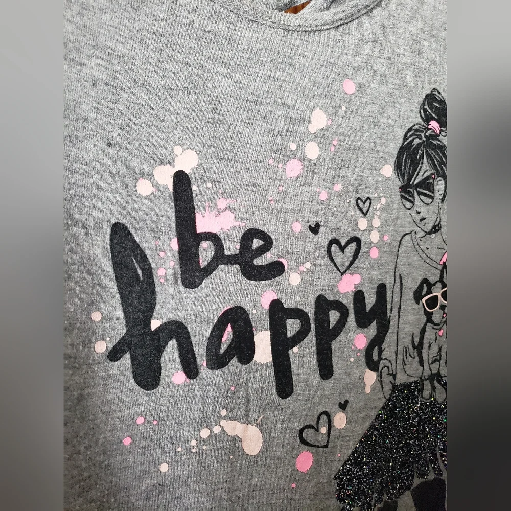 Justice Girls Gray Graphic T-Shirt with Pink Accents Neon Glitter 8 Dog